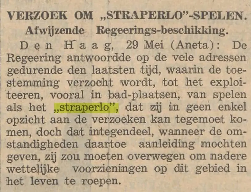 Straperlo31mei1934nieuwsblad NEDERLANDSCH Indië