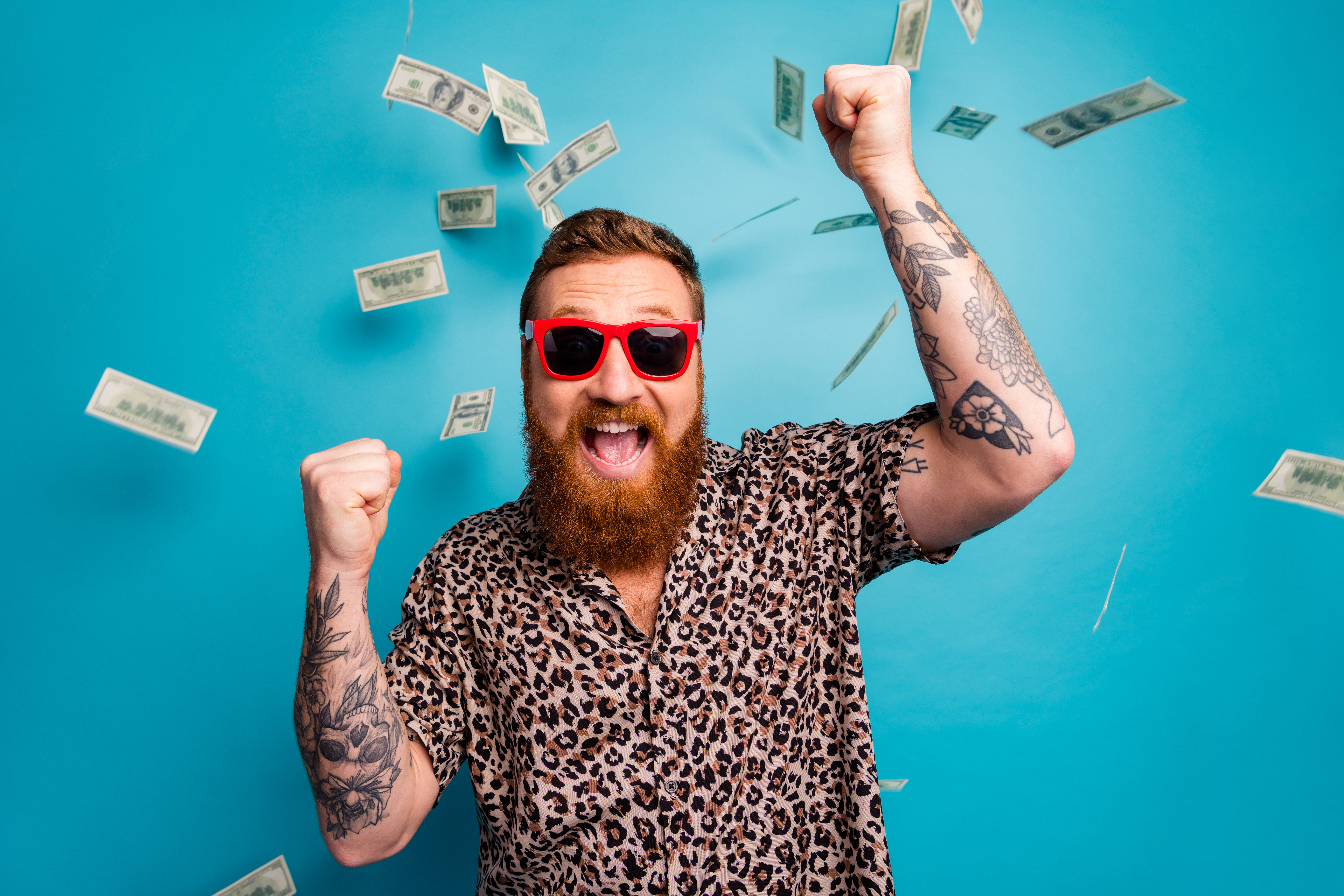 Funky Excited Man Celebrate Lottery Jackpot Victory