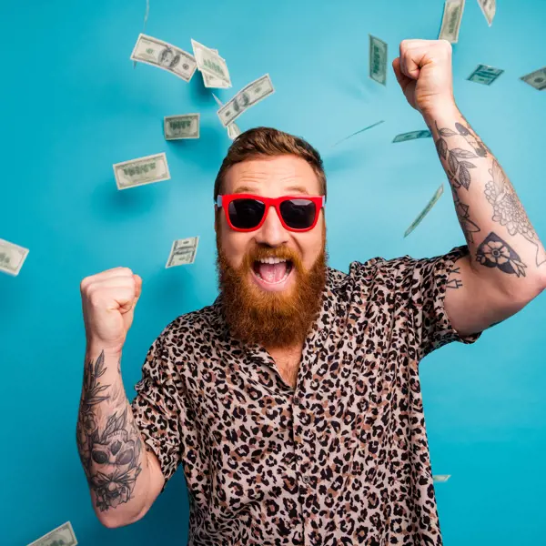 Funky Excited Man Celebrate Lottery Jackpot Victory