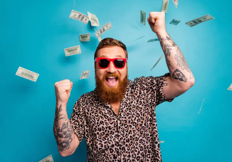 Funky Excited Man Celebrate Lottery Jackpot Victory