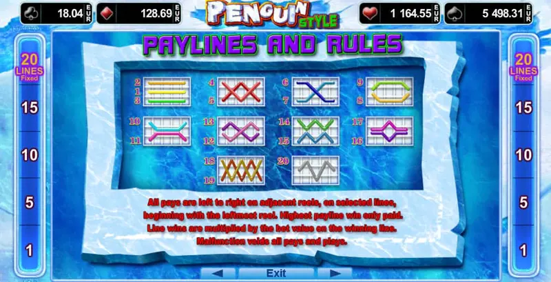 Paylines Online Slot Peguin Style2