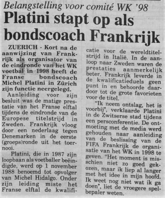 Platini Stopt Als Bondscoach Maar Organiseert WK