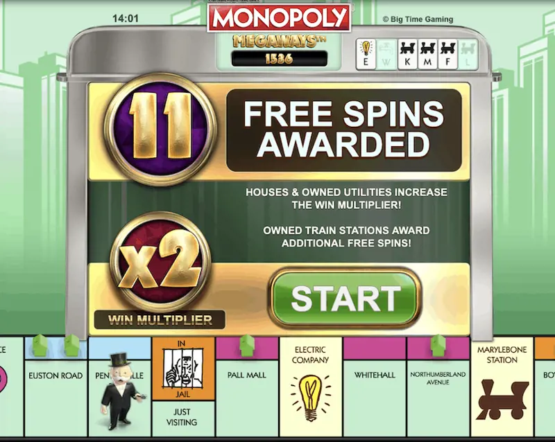 Free Spins Awarded Monopoly Megaways