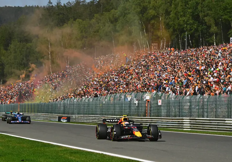 SPA, BELGIUM - AUGUST 28: Sergio Perez of Mexico driving the (11) Oracle Red Bull Racing RB18 on track during the F1 Grand Prix of Belgium at Circuit de Spa-Francorchamps on August 28, 2022 in Spa, Belgium. (Photo by Dan Mullan/Getty Images)