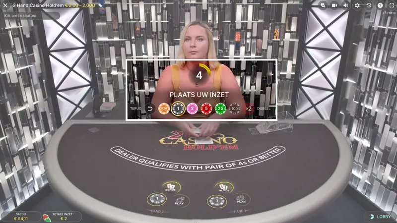 2 Hand Casino Hold'em Inzetmogelijkheden