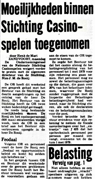 Nico De Rooij Weggestuurd Door Personeel Telegraaf 10 Maart 80