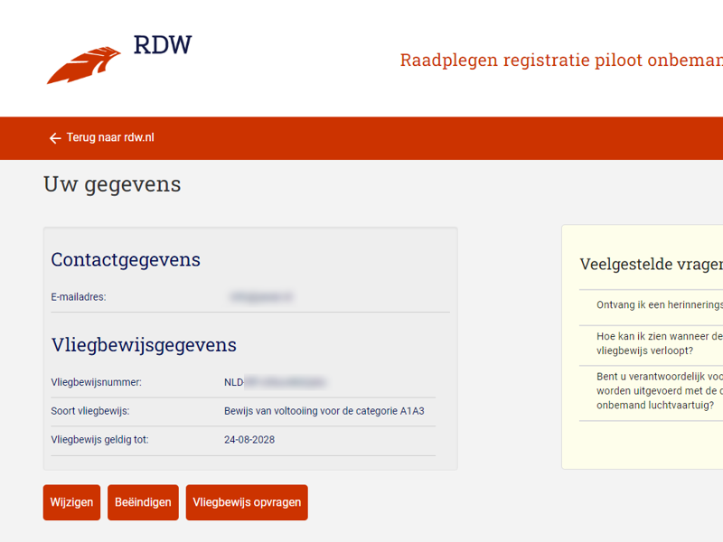 RDW Vliegbewijs online