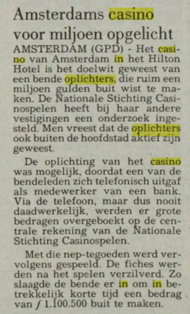 Oplichting Casino Amsterdam 18Maart1983 LC