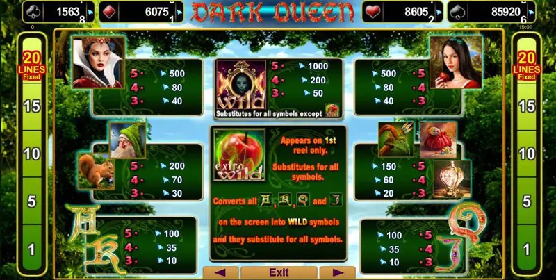 Paytable Online Slot Dark Queen