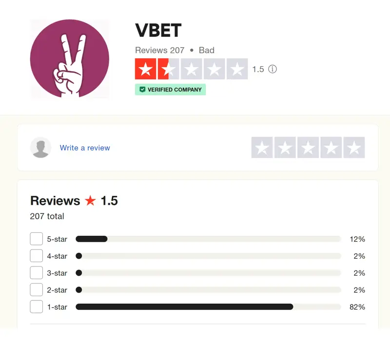 TrustPilot score Vbet