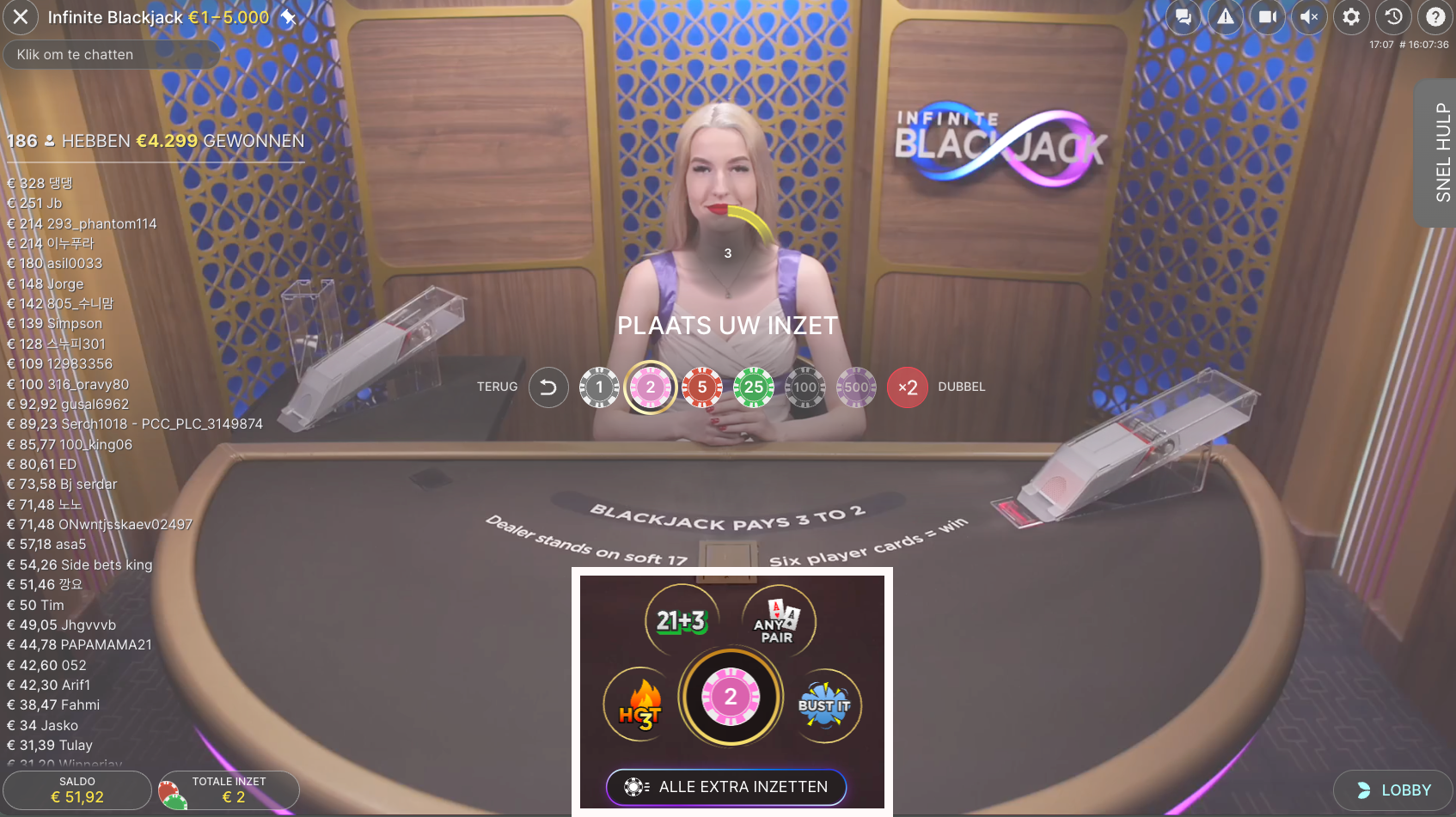 Inzetten Infinite Blackjack