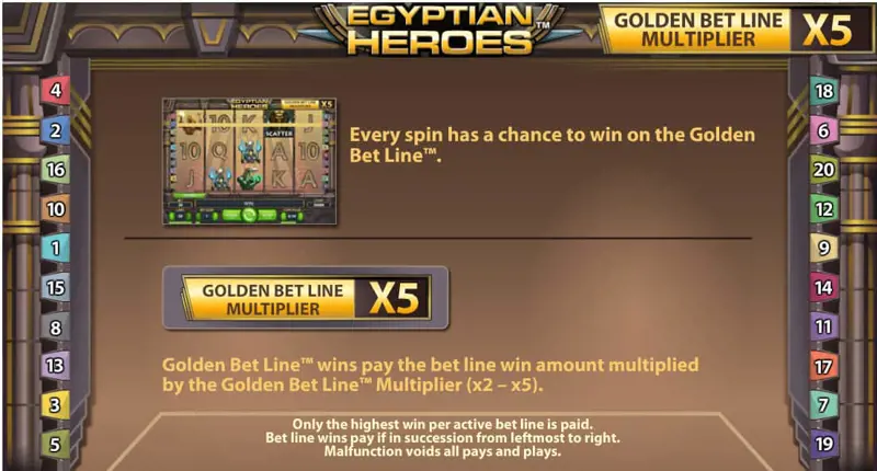 Golden Bet Line Multiplier Online Slot Egyptian Heroes