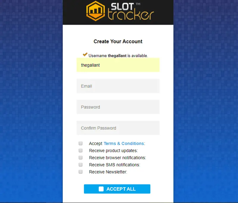 Slot Tracker Account Aanmaken