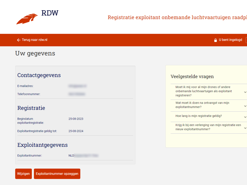 RDW Exploitantnummer online